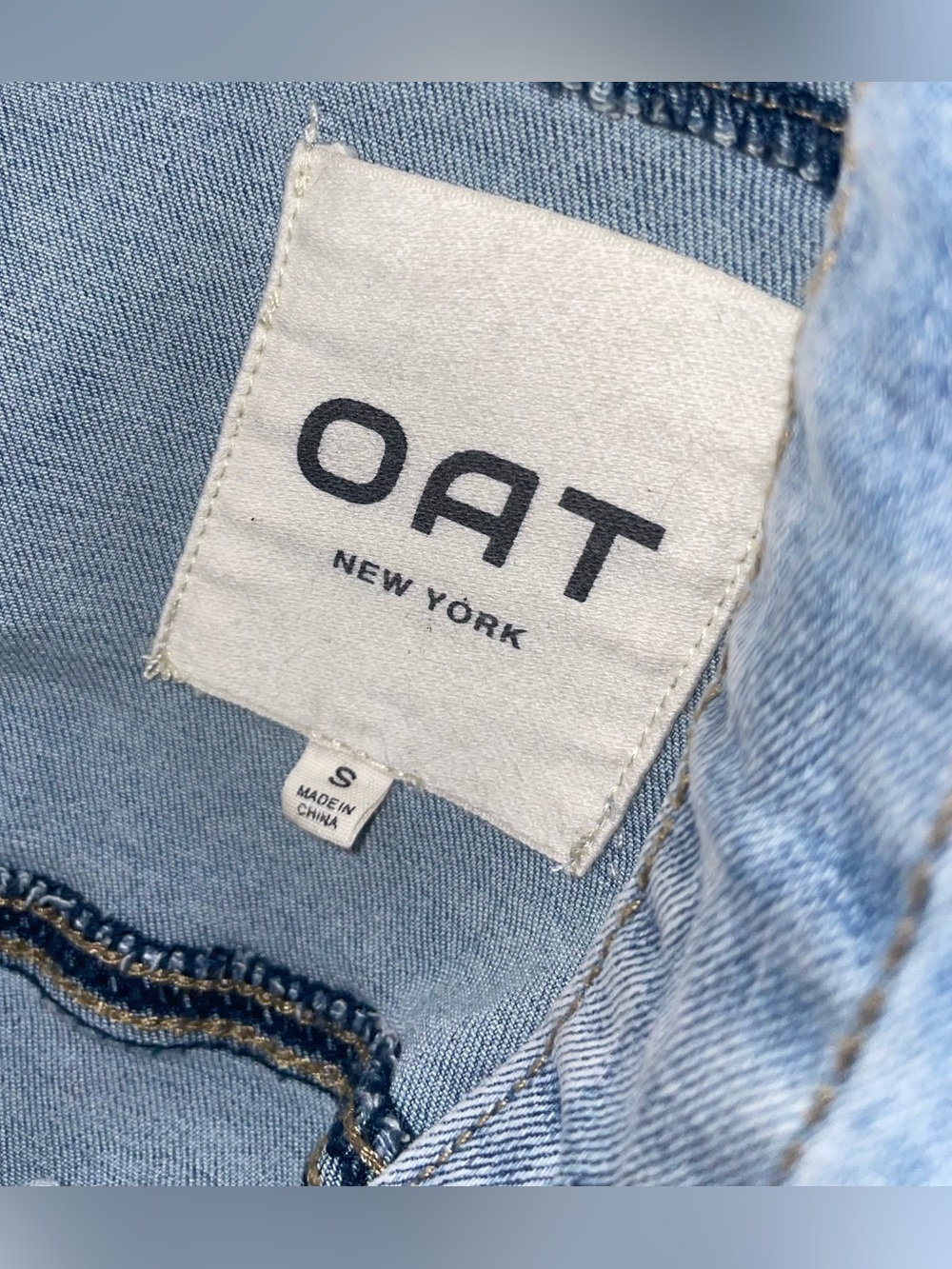 OAT New York Women’s S Hooded Cropped Denim Jacket Light Wash Boxy Relaxed Fit - Picture 9 of 13